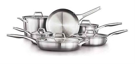 NEW OPEN BOX Calphalon Premier 10-piece Cookware Set, Stainless Steel $672-READ 