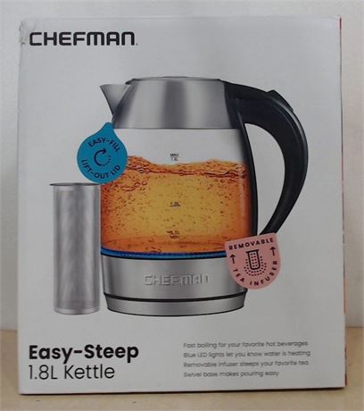 NEW OPEN BOX Chefman RJ11-17-STI Electric Glass Kettle With LED Lights $59.99 