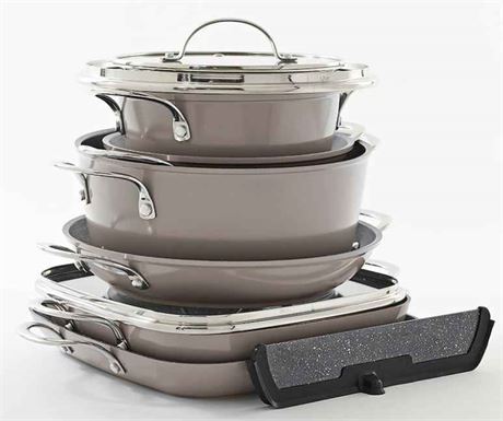 NEW OPEN BOX Curtis Stone 9-piece Cookware Set, Gray $350 - READ 