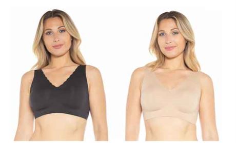  Online Auctions - Save Huge - Ship or Pick Up - NEW Rhonda  Shear Women's 2-Pack Invisible Edge Body Bras sz L Black/Beige $65