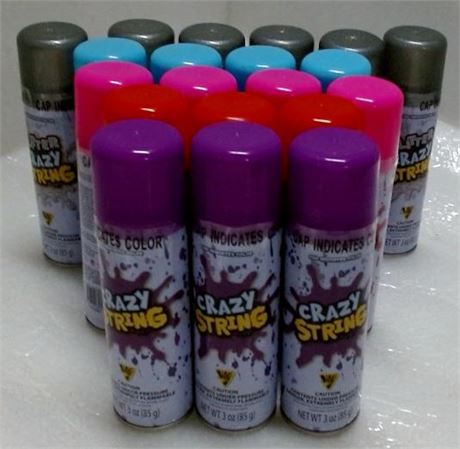 NEW Case of 20 Crazy String 3oz Assorted Color Party Spray String Streamer $69 