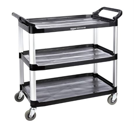 NEW AmazonBasics 3-Shelf 37.5" Rolling Serving Cart, Black $169 
