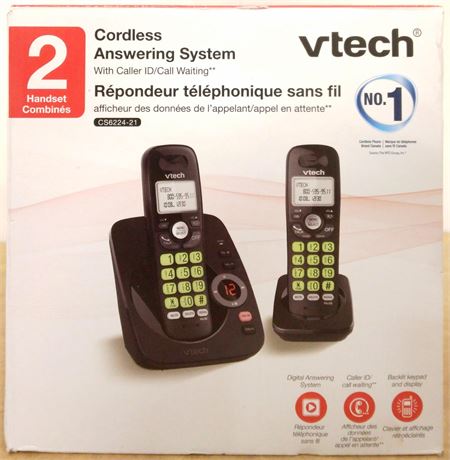 NEW OPEN BOX VTech CS6224-21 Cordless Answering System 2-Handset Black $50 
